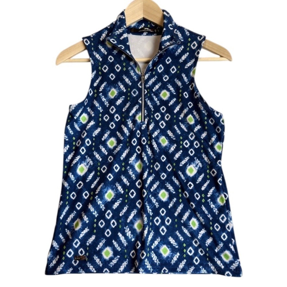 RLX Ralph Lauren Sleeveless Top Women S Blue Print Quarter Zip Golf Athletic